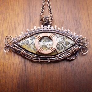 Fossil Coral Eye Necklace in Copper