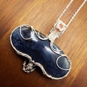 Pietersite and Sunstone Pendant Necklace in Silver Fill