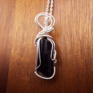Black Tourmaline Pendant Necklace in Silver Fill