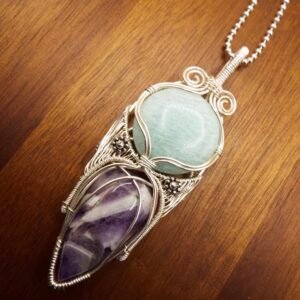 Amazonite and Chevron Amethyst Necklace in Silver Fill