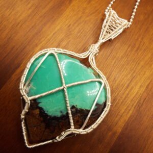 Chrysoprase Rune "Dagaz" Pendant Necklace in Silver Fill