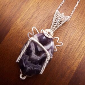 Chevron Amethyst "Uruz" Rune Pendant Necklace in Silver Fill