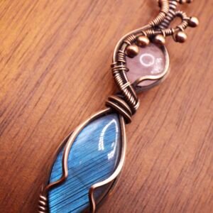 Blue Labradorite and Morganite Pendant Necklace in Copper