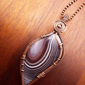 Botswana Agate Pendant Necklace in Copper