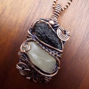 Moldavite and Lybian Desert Glass Necklace in Copper